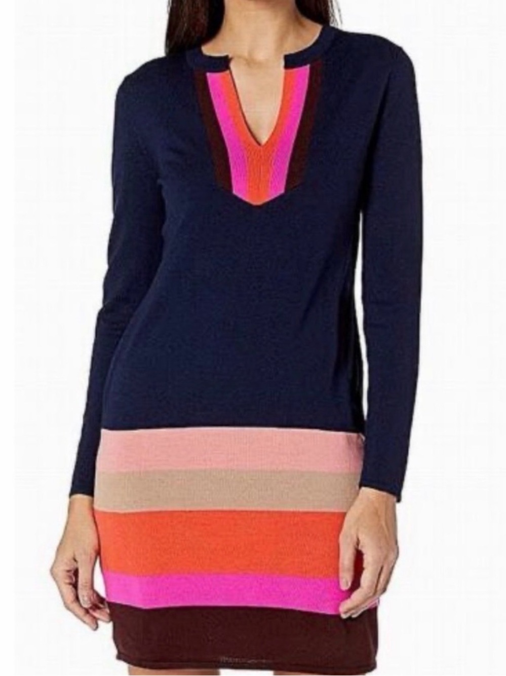 TRINA TURK Camp Striped Sheath Sweater Dress 100% Merino Wool Sz XL